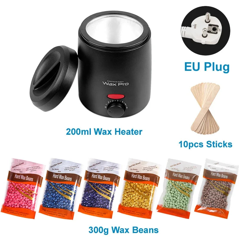 Painless Hair Removal Wax Heater Kit Professional Epilator with Hot Film Hard Wax Beans