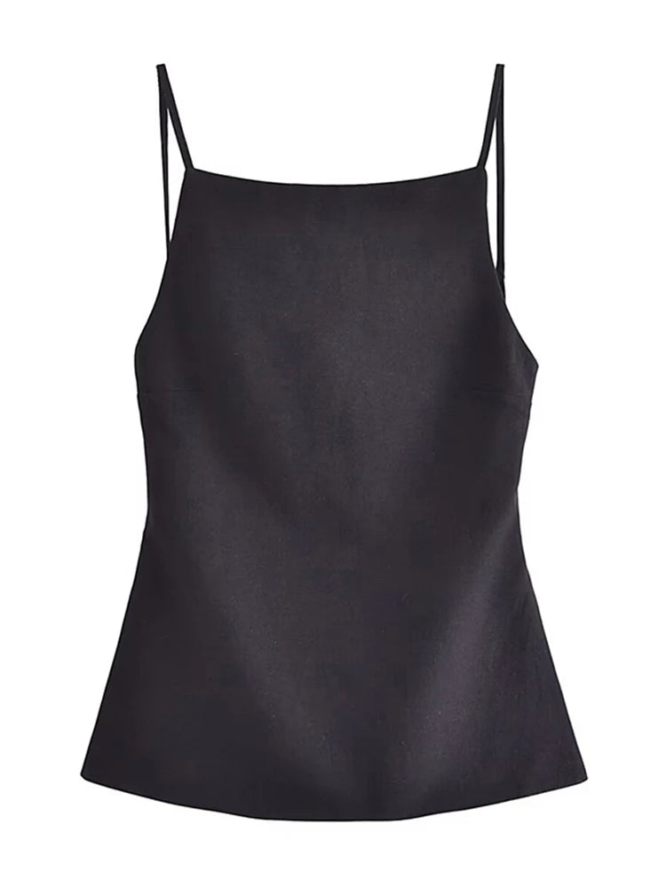 Backless Tank Top Women Straight Neck Thin Straps Camisole