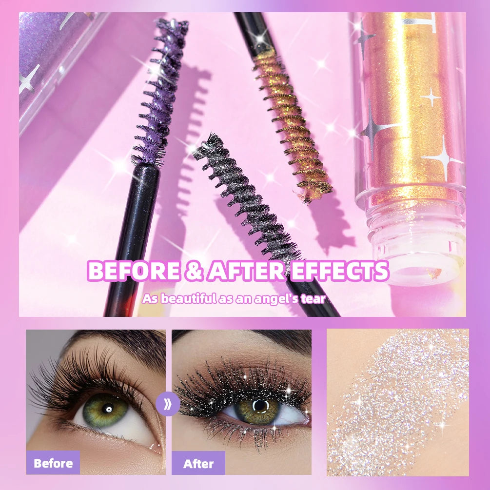 Diamond Mascara with Shining Galaxy Sequins for Thick Curling Glitter Eyelashes Quick Dry and Sweat Proof Shimmer Makeup