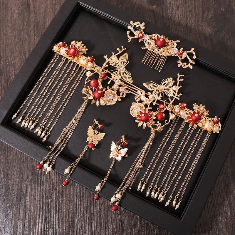 Elegant Women's Hanfu Hair Combs Set for Traditional Chinese Weddings - Bridal Headdress and Jewelry Pins