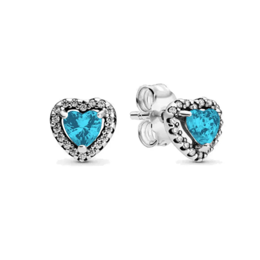 New 925 Silver Heart-Shaped Earrings with Purple Pink and Green Zircon for Exquisite Jewelry Gifts for Women