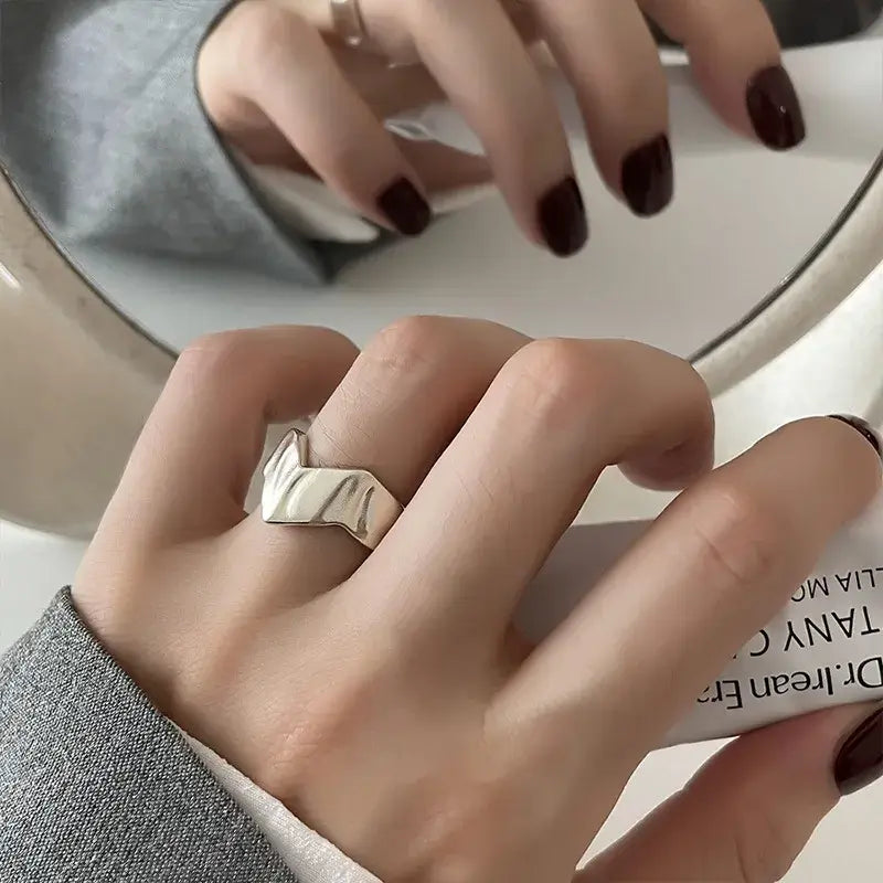 Real 925 Sterling Silver Wave Stone Adjustable Ring Jewelry
