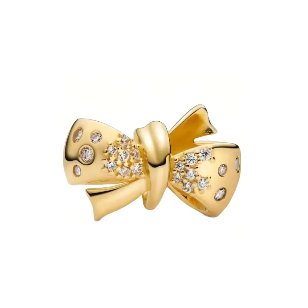 925 Silver Golden Rose Bow Beads Sun and Moon Pendant for European Original Bracelet DIY Exquisite Jewelry Accessories