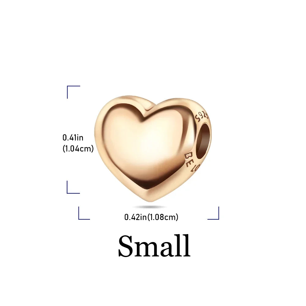 925 Sterling Silver Golden Heart Star Beads Charms for DIY Bracelet and Necklace Gift for Women Mother and Sister