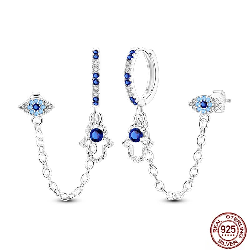 Blue Zircon 925 Sterling Silver Hoop Earrings Star Moon Butterfly Jewelry LTE403
