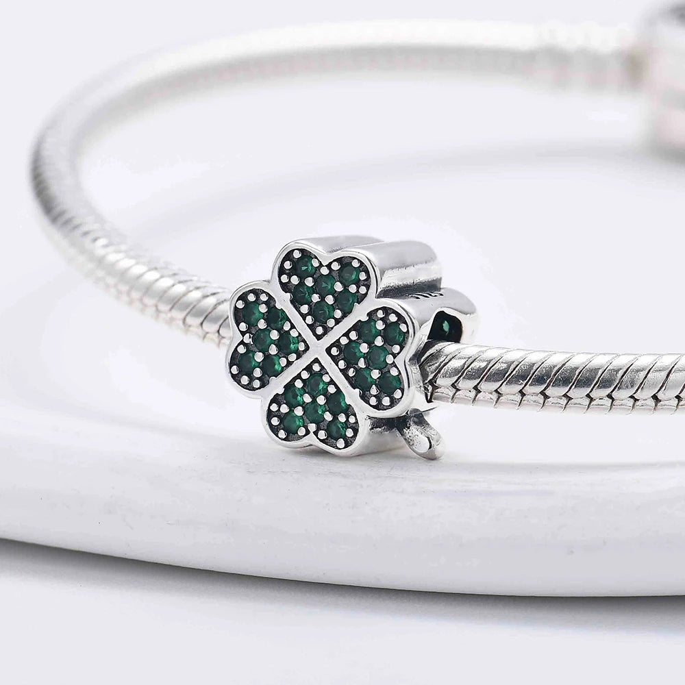 Sterling Silver Four-Leaf Clover Charm Bracelet for Women