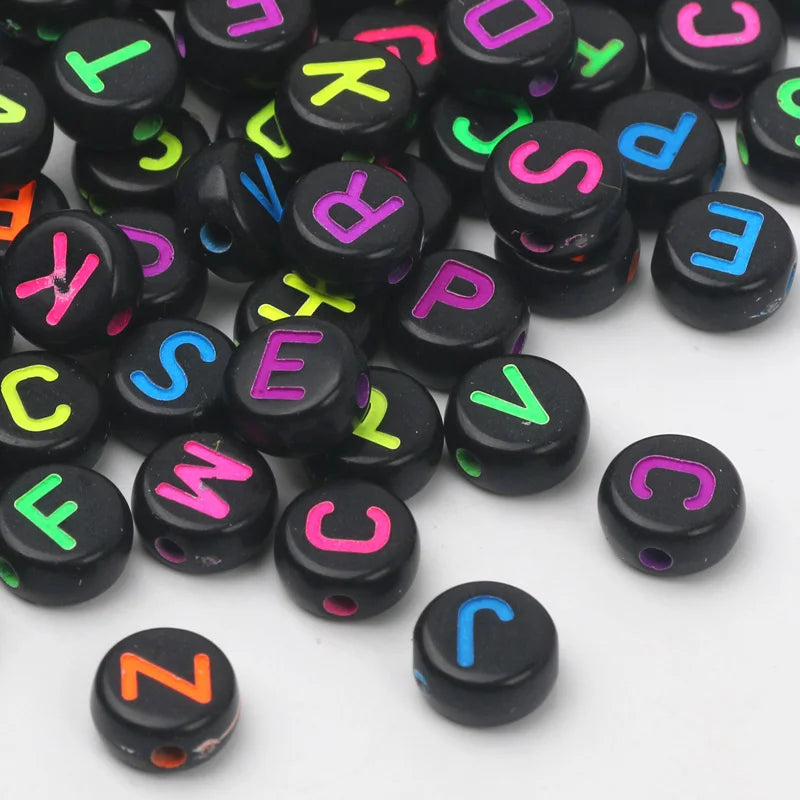 Gold Color Acrylic Spacer Beads with Black Letter Charms for Jewelry Making and DIY Crafts