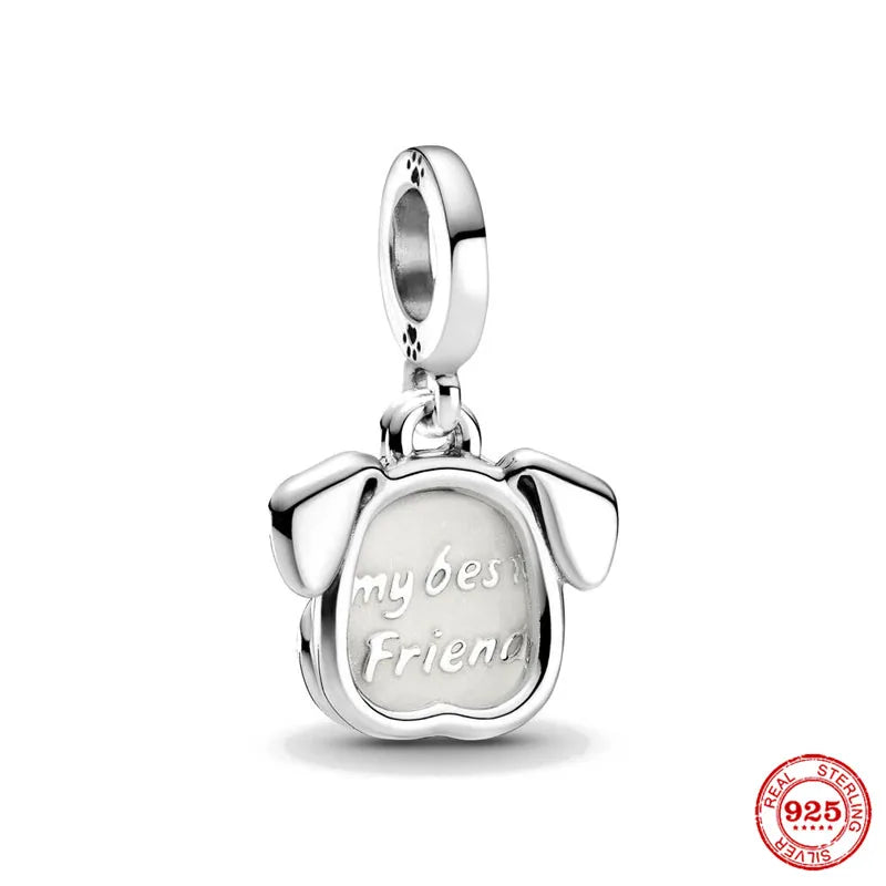 Sterling Silver Paw Print and Bone Charm Bead for Pet Bracelet Jewelry P395