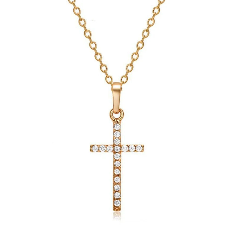 Cross Pendant Adjustable Necklace for Women with Rhinestone Inlay