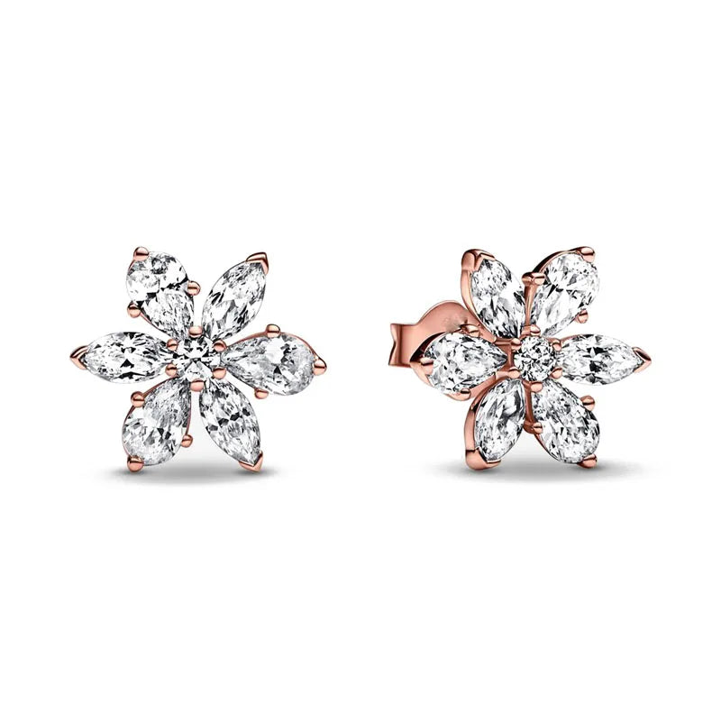 European 925 Silver Snowflake Butterfly Heart Shaped Earrings Exquisite Women's Holiday Jewelry Gifts