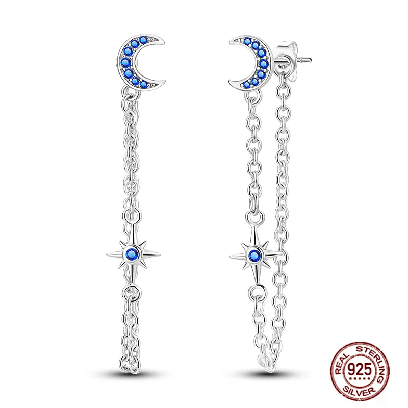 Blue Zircon 925 Sterling Silver Hoop Earrings Star Moon Butterfly Jewelry LTE241