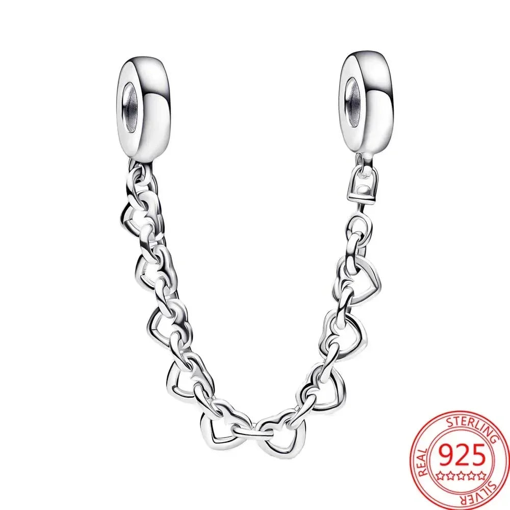 Original 925 Sterling Silver Four Leaf Clover and Heart Double Dangle Charm for Necklace and Bracelet Friendship Jewelry with Zircon Accents