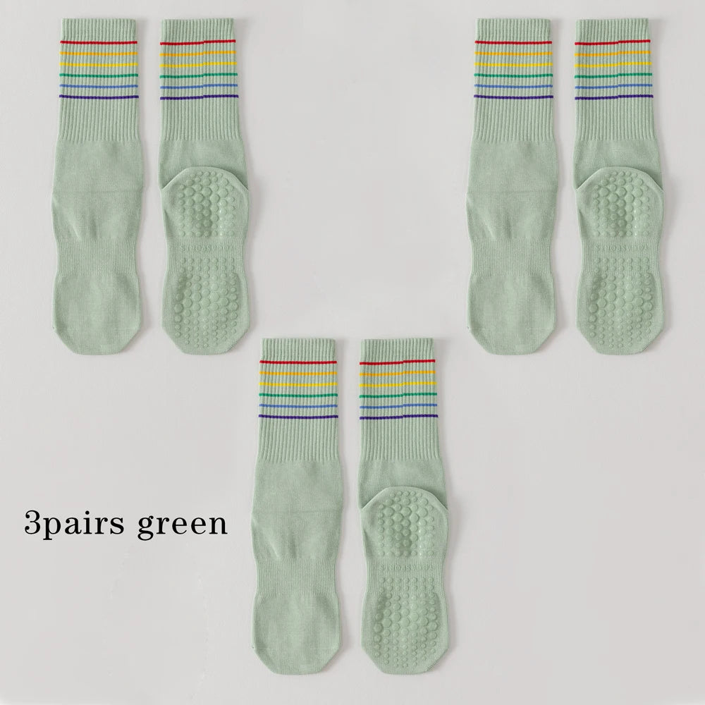 3 Pairs Color Stripe Breathable Yoga Socks Anti Slip