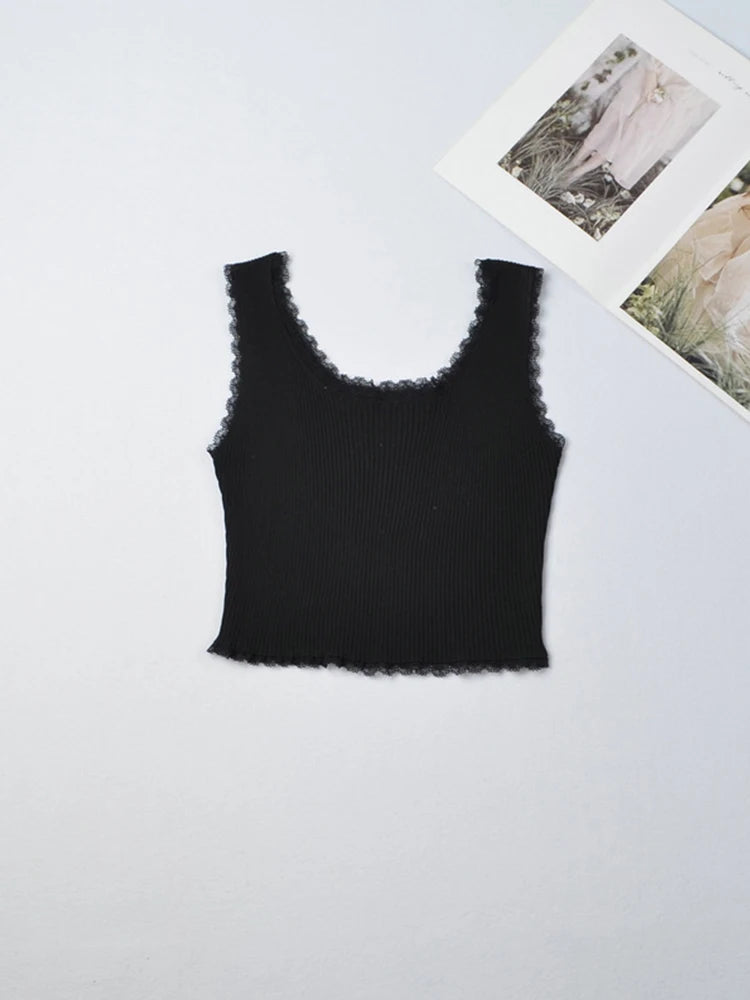 Summer 2024 Womens Lace Up Square Neck Crop Tank Top