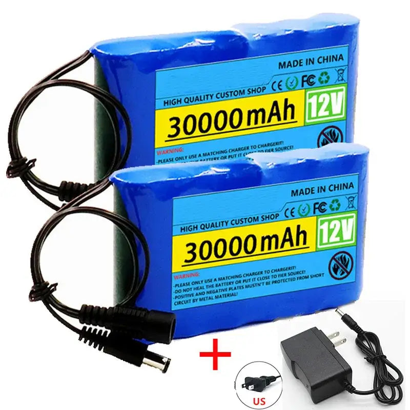 12V 30000mah Lithium Battery Pack Capacity Rechargeable Battery DC 12.6V 30Ah for CCTV Cam and Electrical Appliances BatteryX2 ChargerX1 1