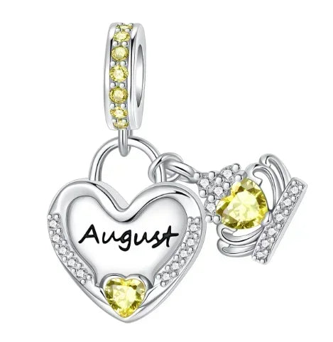 Sparkling Birthstone Heart Charm 925 Sterling Silver Pendant Bead for Mom DIY Jewelry Gift