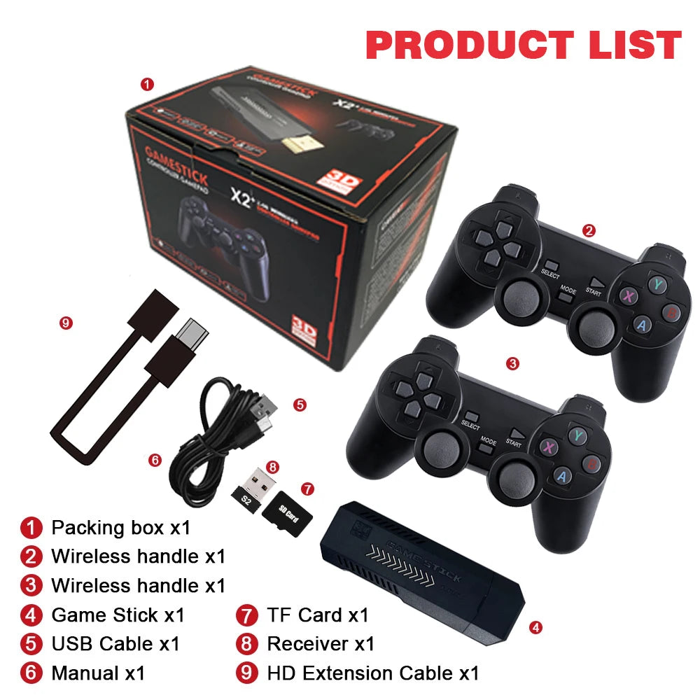 GD10 Pro GD20 4K Retro Game Stick 256GB 58,000 Games 2.4G Dual Wireless Controllers Portable TV Console