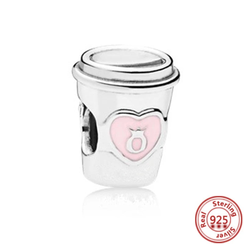 925 Silver Fruit Ice Cream Coffee Cup Beads For Bracelet