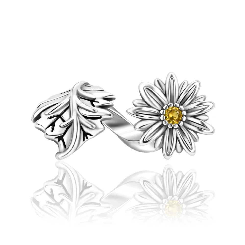 925 Sterling Silver Rose Sakura Flower Dangle Charm with Zircon for DIY Jewelry and Bracelets