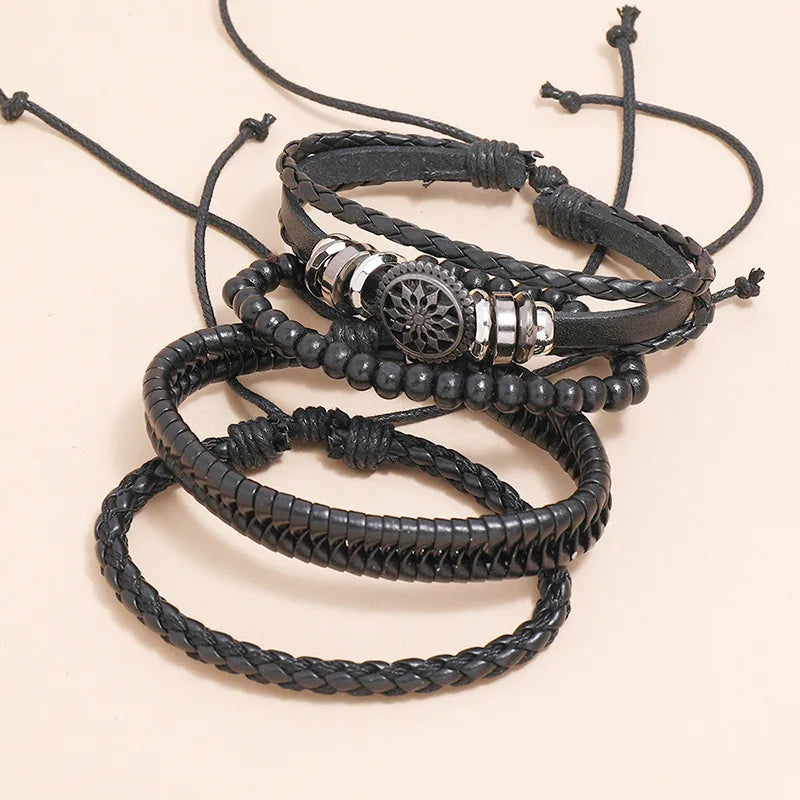ZORCVENS Men's Handmade Braided Leather Bracelet Set - Vintage Black Punk Fashion Gift
