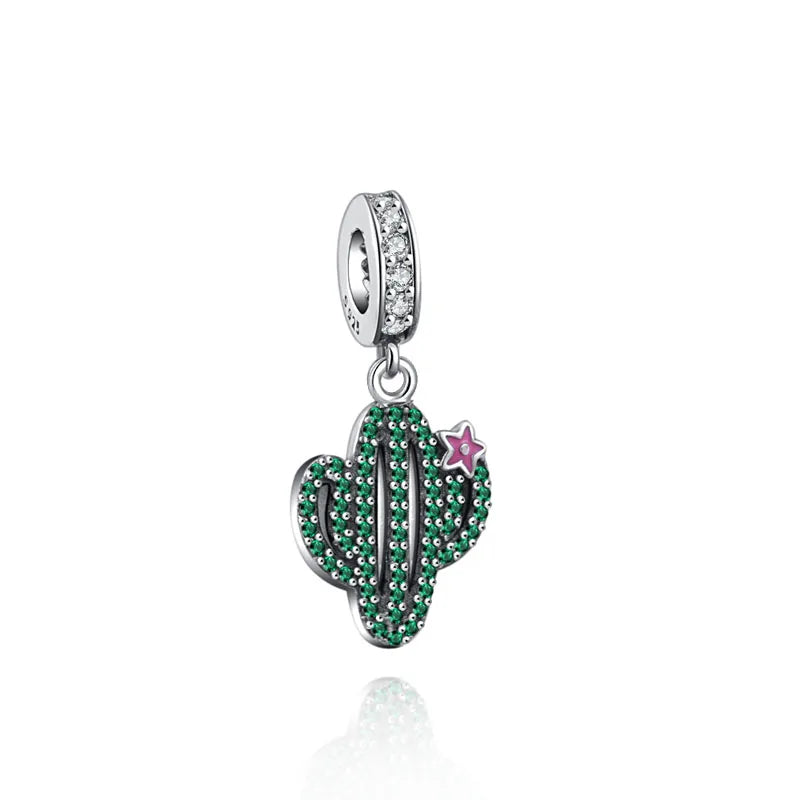 925 Sterling Silver Green Clover Pendant for European Bracelet Charms Women Jewelry B1686