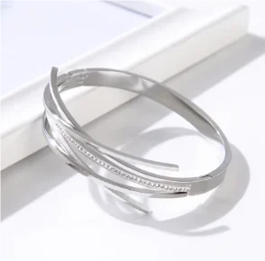 Jovolove Elegant Stainless Steel Waterproof Bangle for Women - Fashionable Gemstone Design