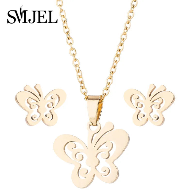 Elegant Stainless Steel Animal Necklace for Women - Rabbit Charm and Paw Print Design