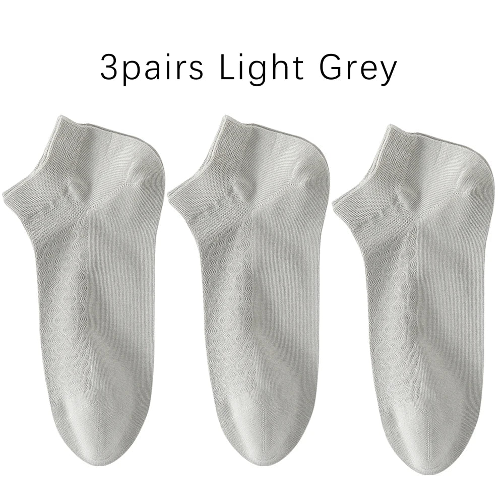 Men Cotton Ankle Socks 3 Pairs Breathable Mesh Lightweight