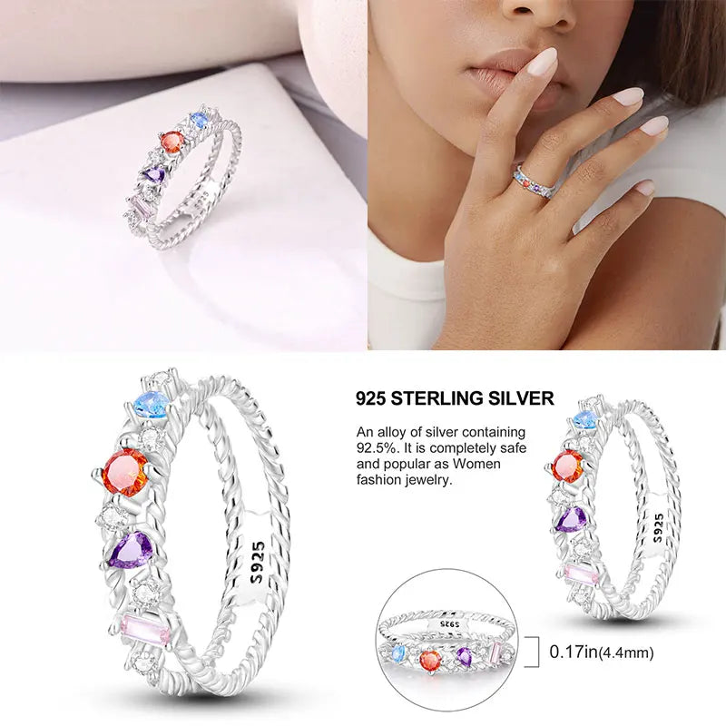 Zircon Diamond 925 Sterling Silver Women's Ring Elegant Fine Jewelry