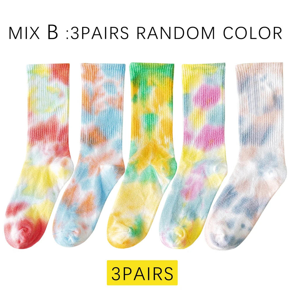 Handmade Tie Dye Mid Calf Cotton Socks For Women Breathable