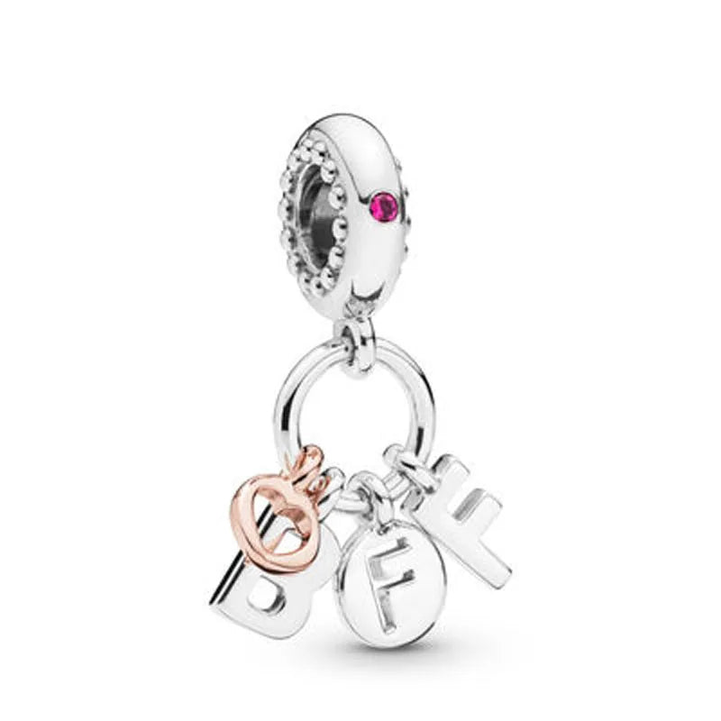 Rose Gold Padlock Heart Key Pendant Necklace for Women 925 Silver with Zircon Beads P029