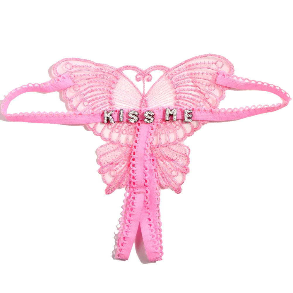 Personalized Butterfly Name Thong Set - Sexy Transparent G-String Lingerie for Women