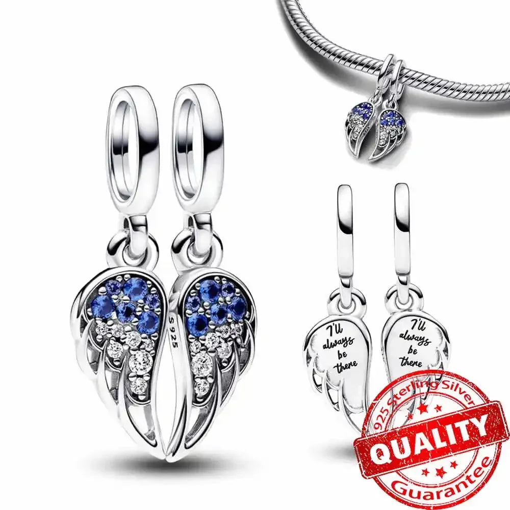 Lucky Four Leaf Clover Dangle Charm Sterling Silver Family Tree Flower Bead Pendant for Bracelets and Necklaces