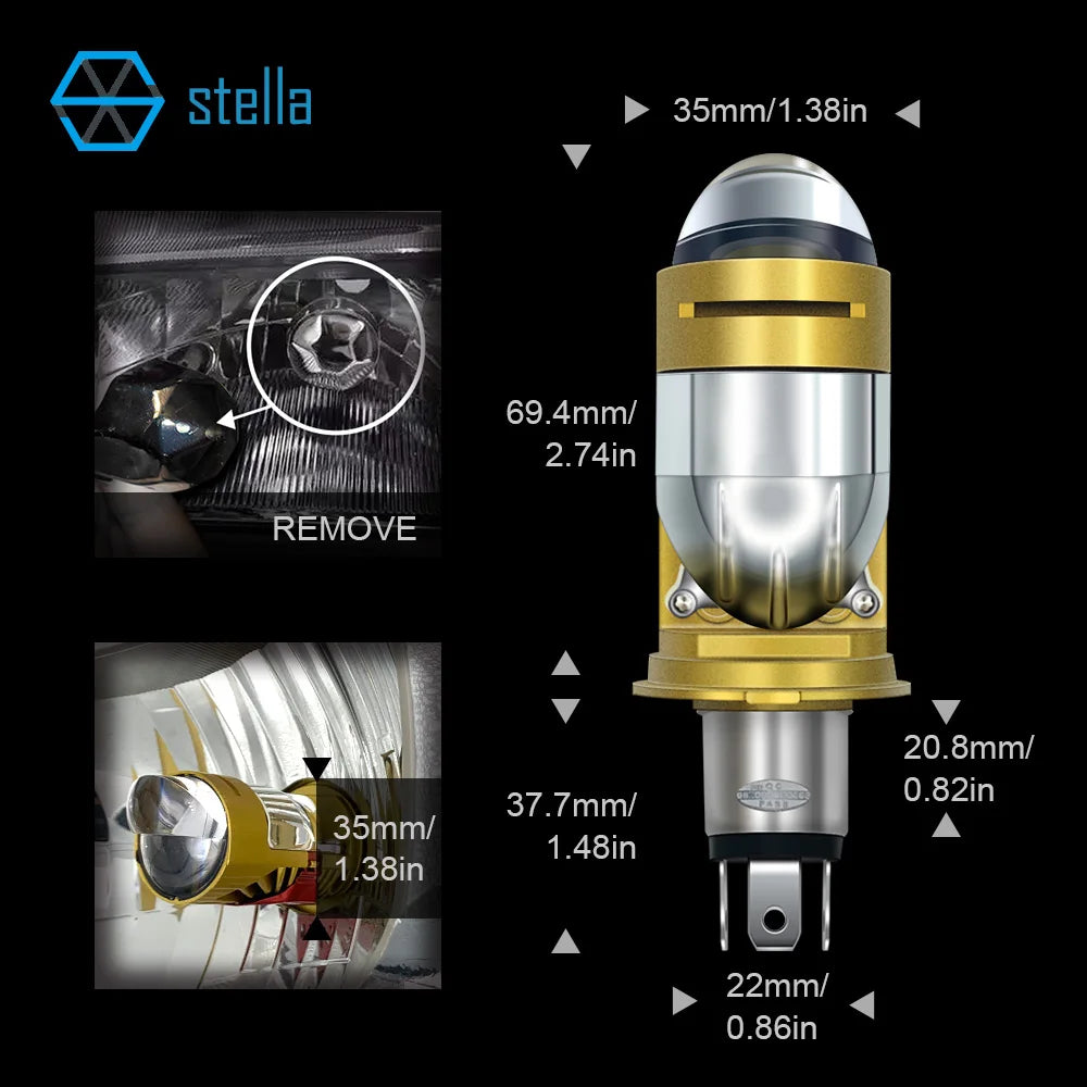 Stella Bi LED Lens Projector H4 Mini Bulb 14000LM Headlight