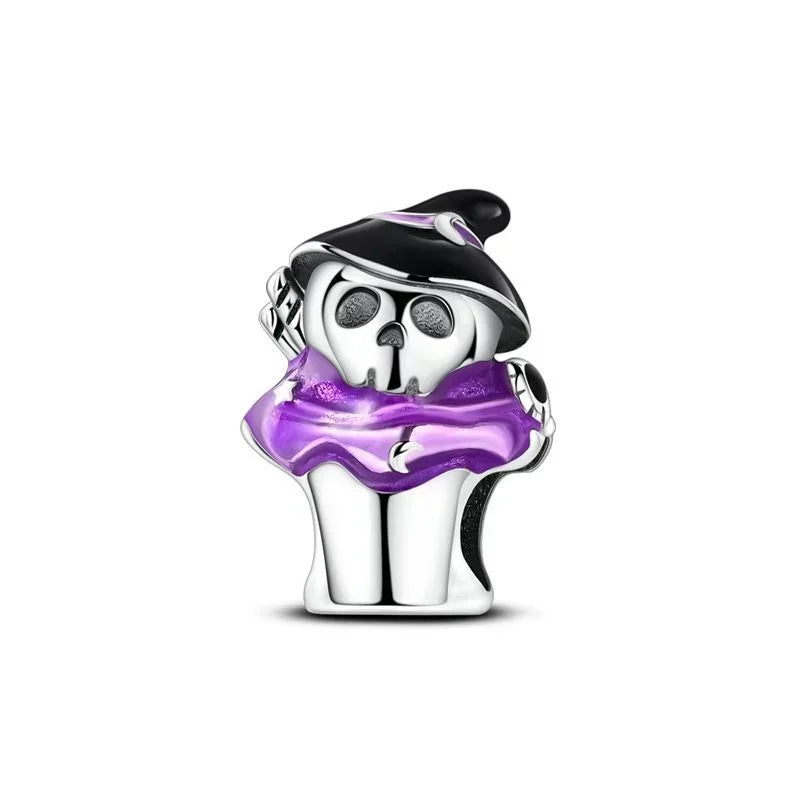 925 Sterling Silver Halloween Charms Set Pumpkin Skull Witch Ghost Beads for Bracelet Necklace Jewelry