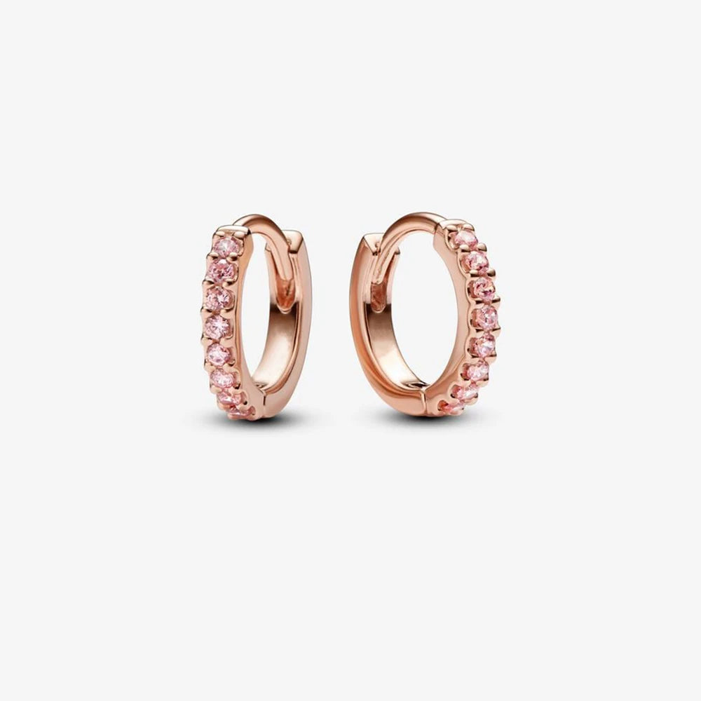 Sparkling 925 Sterling Silver Colorful Heart Zircon Round Huggie Bow Stud Earrings for Women Elegant Sweet Jewelry Gifts