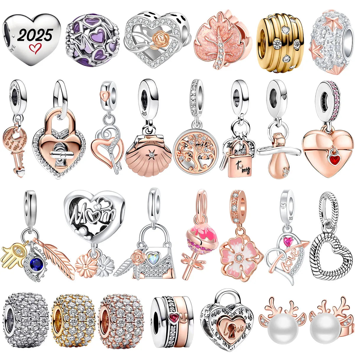 925 Sterling Silver Colorful Snowflake Heart Lock and Key Charms for DIY Necklace and Bracelet Jewelry Gifts