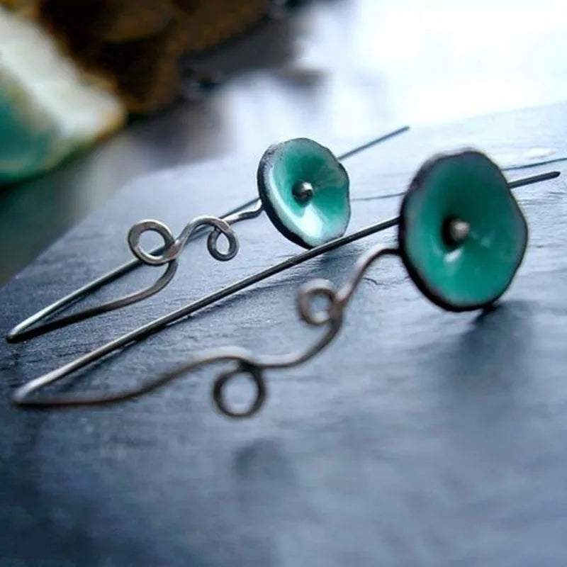 Asymmetric Bronze Red Blue Stone Drop Earrings for Women - Ethnic Statement Jewelry Gift