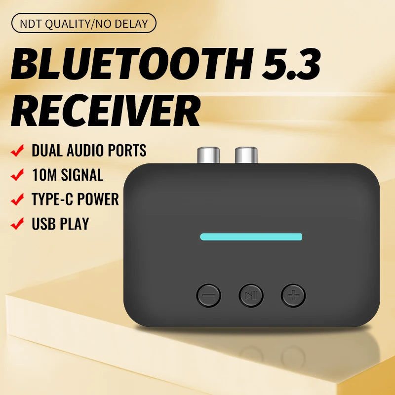 Bluetooth 5.3 USB Audio Receiver Wireless Stereo Adapter 3.5mm AUX RCA Support U Disk Playback for Desktop Speaker Amplifier