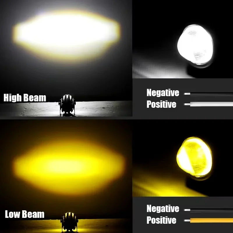 Motorcycle Mini Dual Color LED Driving Light 6000K 12V