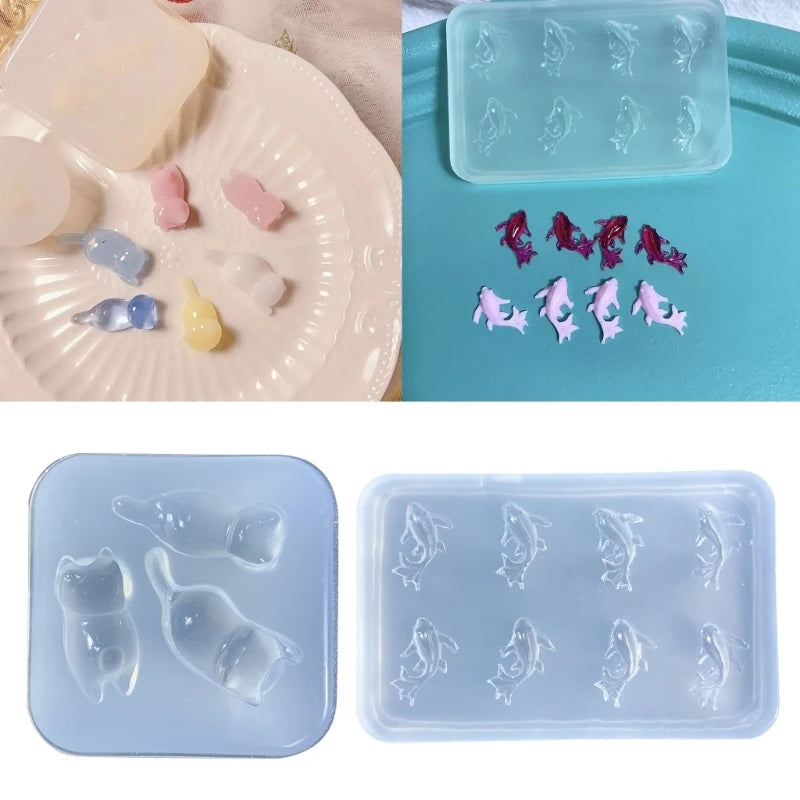 Delicate Cat and Goldfish Silicone Mold for DIY Wax and Soap Casting