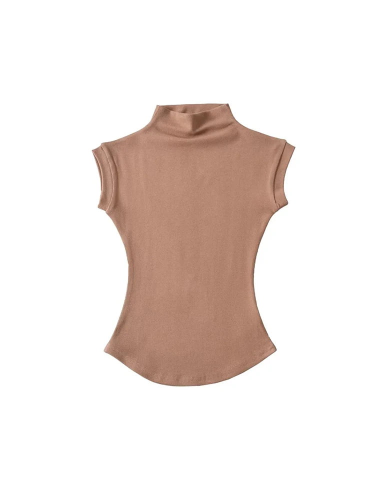 Dozw Women Sleeveless Turtleneck Top Slim Fit Tee Shirt