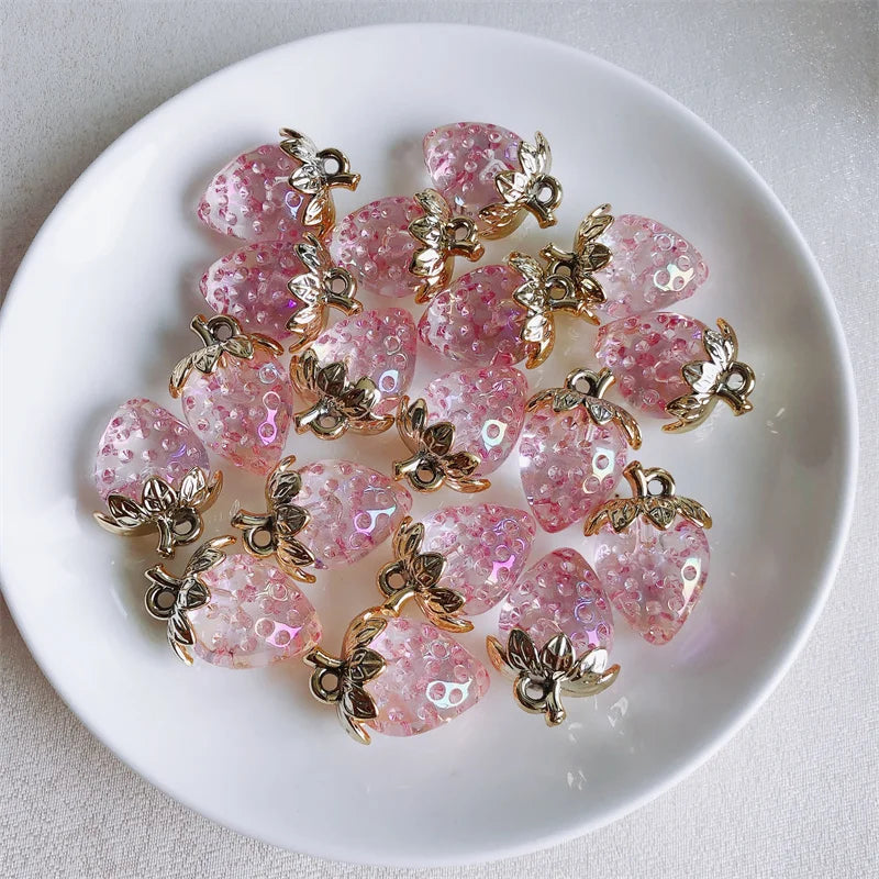 Vibrant 3D Strawberry Resin Charms Set for DIY Jewelry Making