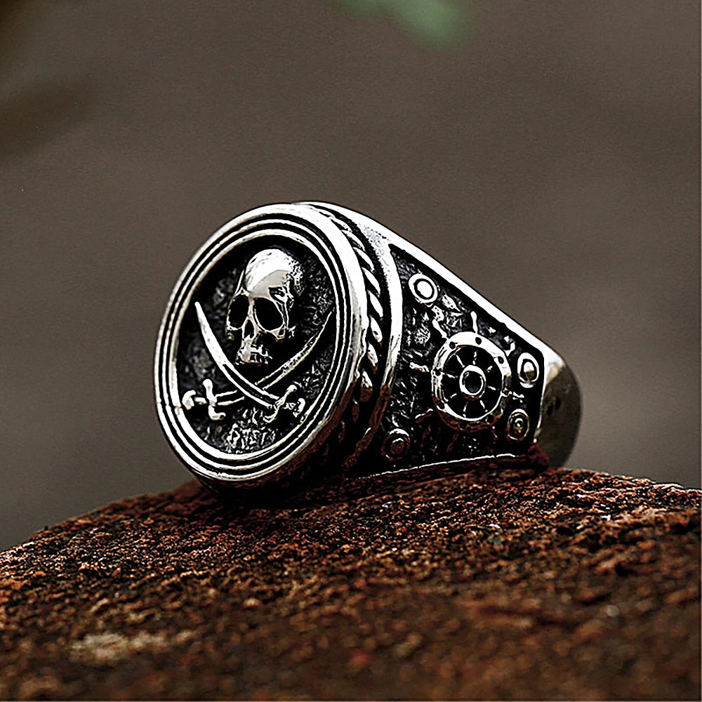 Vintage Gothic Pirate Skull Stainless Steel Ring for Men - Rock Punk Motorcycle Party Jewelry Gift
