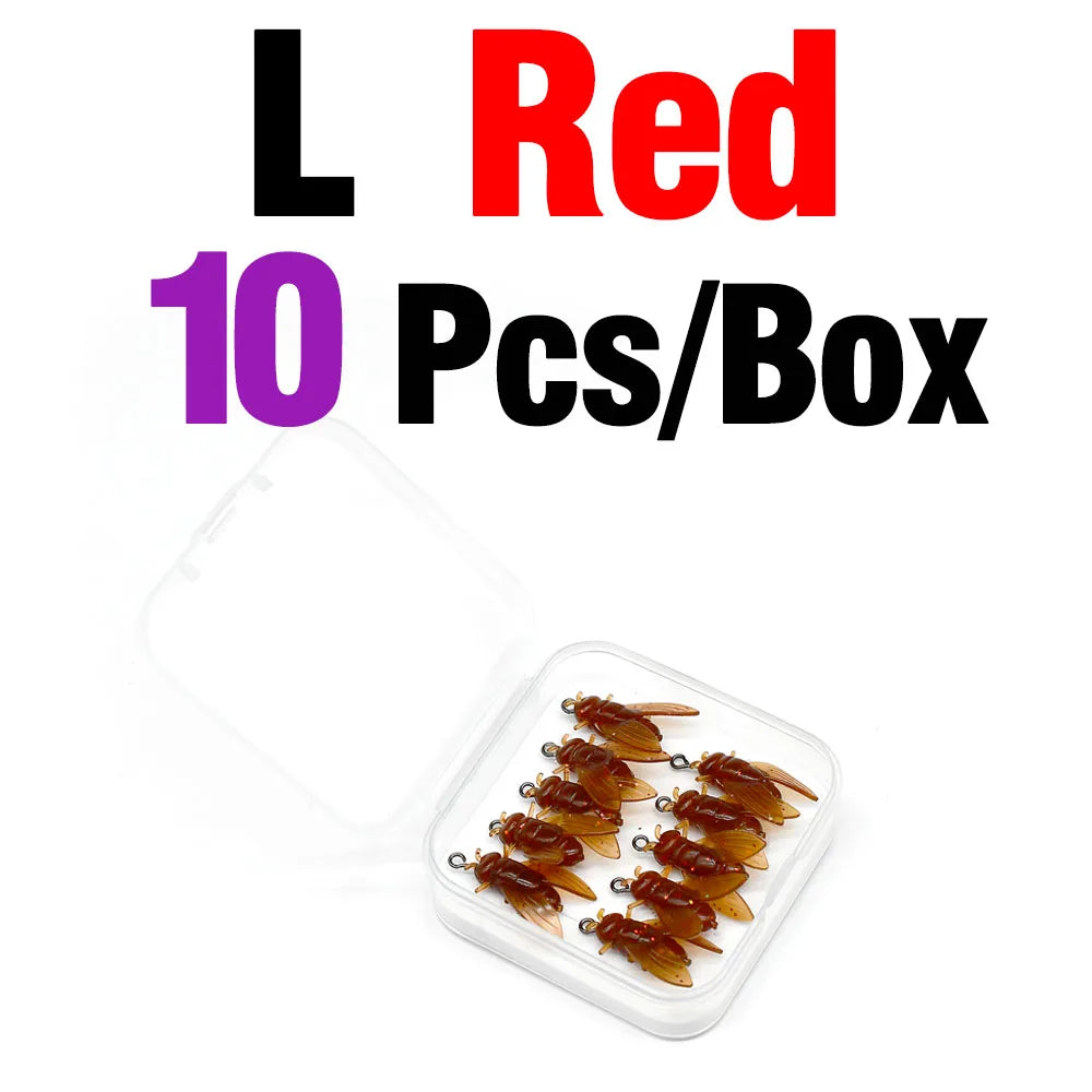 MNFT Mini Bionic Fly Fishing Bait Fly Hook Soft Bait Gear L Red 10Pcs