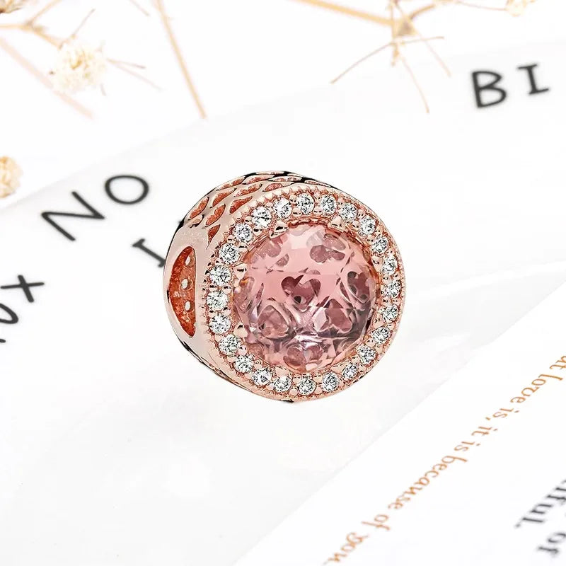 Rose Gold Winged Angel Heart Charm Bead Pink Daisy Spacer
