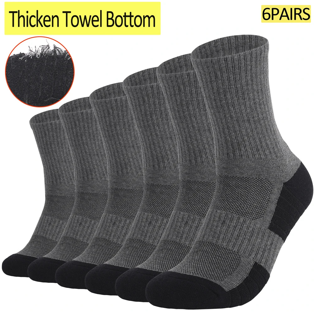 6 Pack Thermal Mid Crew Hiking Socks Cotton Cushion