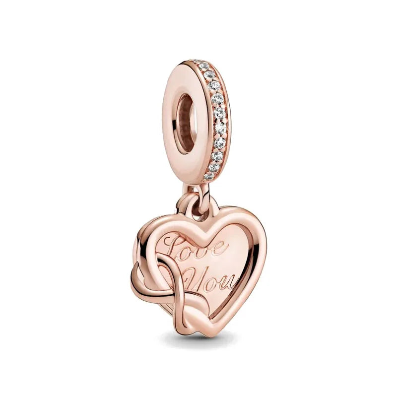 Rose Gold Padlock Heart Key Pendant Necklace for Women 925 Silver with Zircon Beads P582