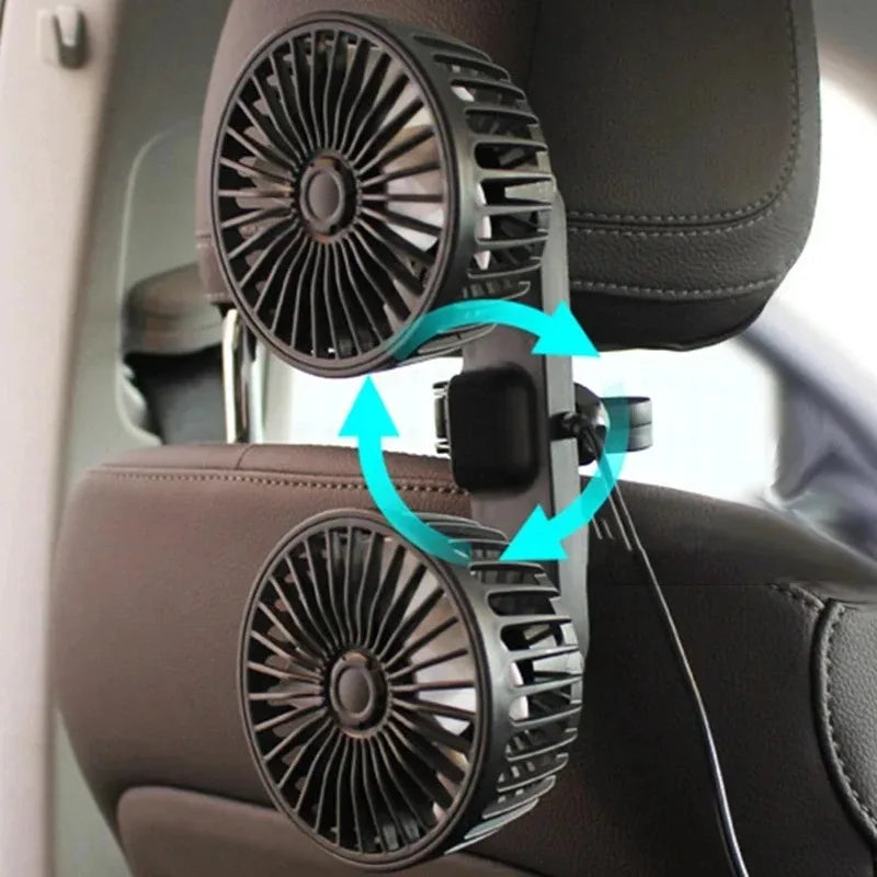 Car Seat Back Cooling Fan USB Charge Dual Head Fan 360 Rotation