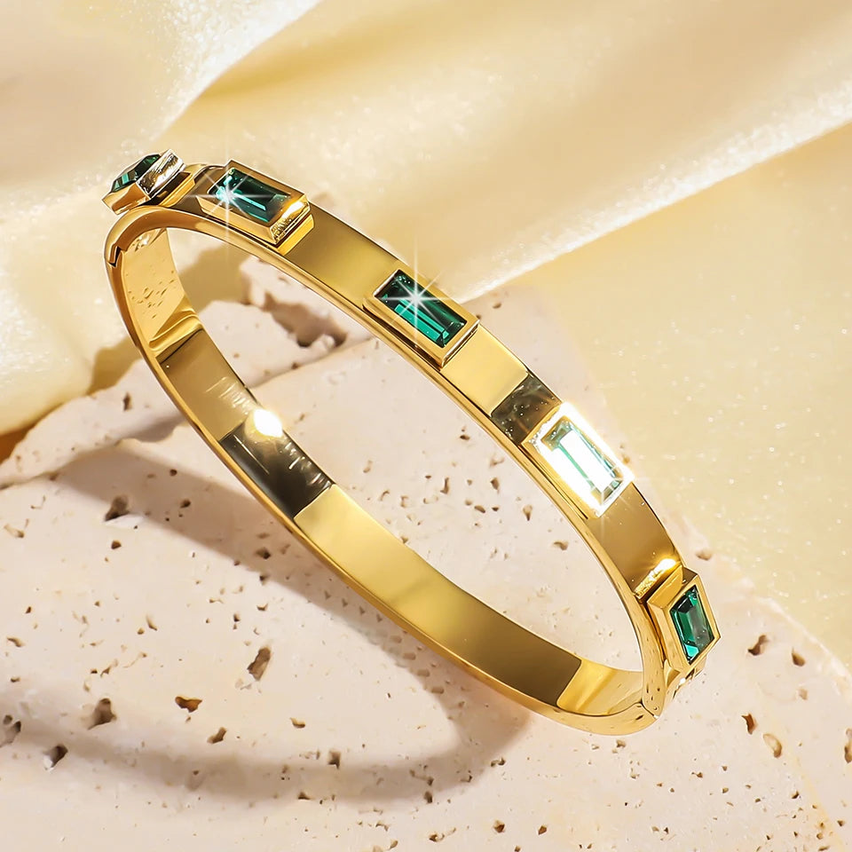 Gold Crystal Nail Head Cross Stainless Steel Women's Cuff Bracelet